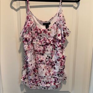White House Black Market Floral Ruffle Camisole - Pink and White